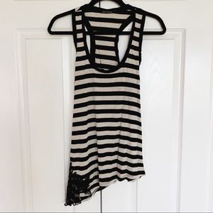 Ella Moss Striped Top with Asymmetric Lace Detail